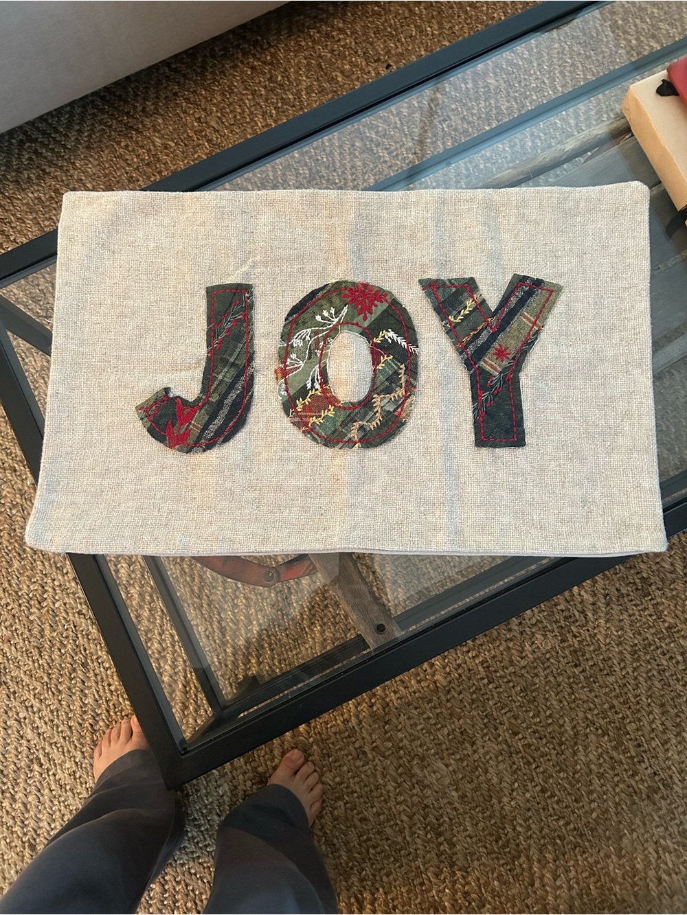 Pottery Barn Neutral Holiday JOY Appliqué Lumbar Pillow Cover